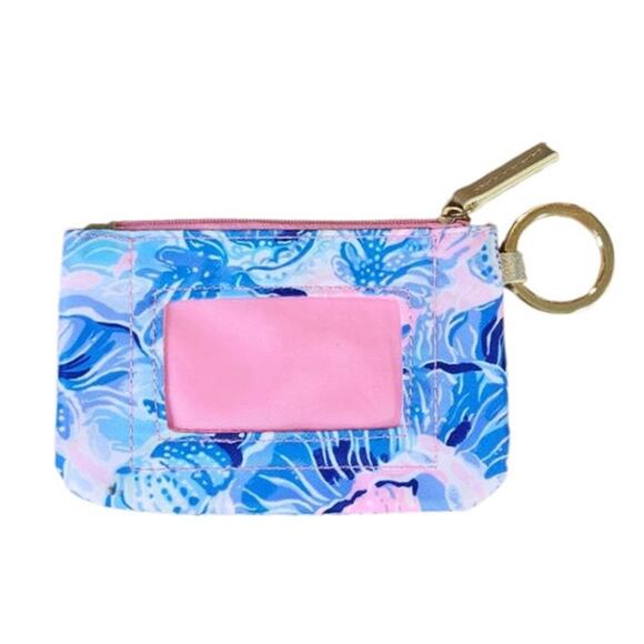 Lilly Pulitzer Key ID Holder Wallet Keychain Blue Pink Gold 5.5 x 3.5 - Picture 1 of 4